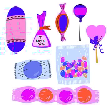 Vector set of sweets drawn in doodle style.