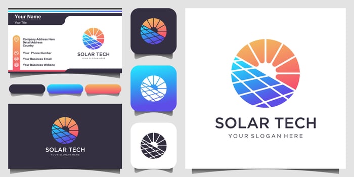 symbol Sun solar energy logo design template and business card design vector