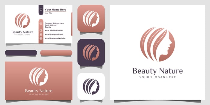 beauty woman hair salon with nature concept logo and business card design. vector