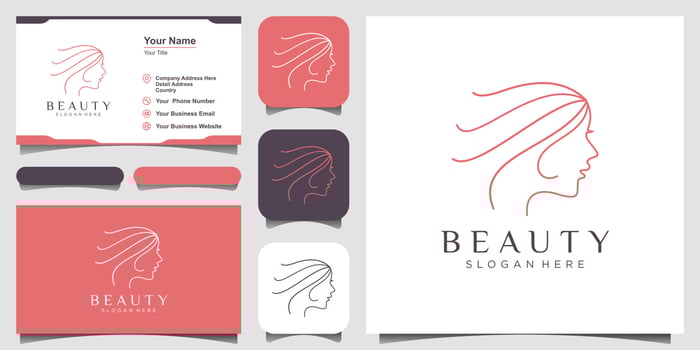 woman's face line art style, logo and business card design. Abstract design concept for beauty salon, fashion, massage, magazine, cosmetic and spa. vector