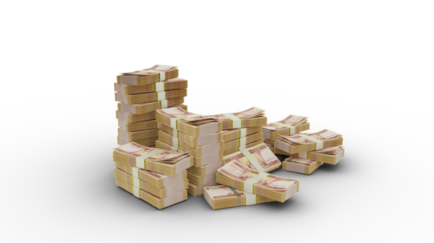 Stack of 1000 Afghan Afghani notes. 3d rendering of bundles of money isolated on  transparent background png