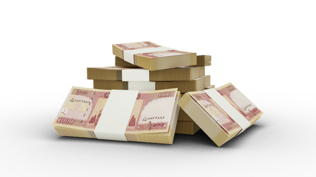 3d rendering of Stack of 1000 Afghan Afghanis notes. bundles of Afghan currency notes isolated on transparent background png