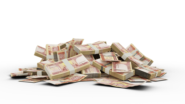 3D Stack of 1000 Afghan afghani notes isolated on transparent background png