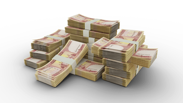 Stack of 1000 Afghan Afghanis notes. 3D rendering of bundles of banknotes png