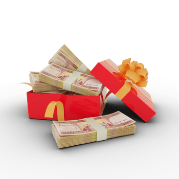 Stack of Afghan Afghanis notes inside an open red gift box. Bundles of Afghan Afghanis inside a gift box. 3d rendering of money inside box isolated on transparent background png