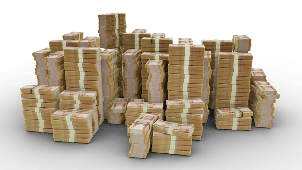 Big stack of 1000 Afghan Afghanis notes. A lot of money isolated on transparent background. 3d rendering of bundles of cash png