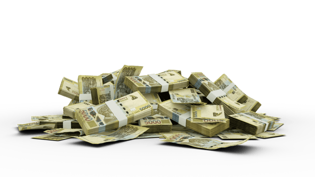 3D Stacks of 5000 Albanian lek notes png
