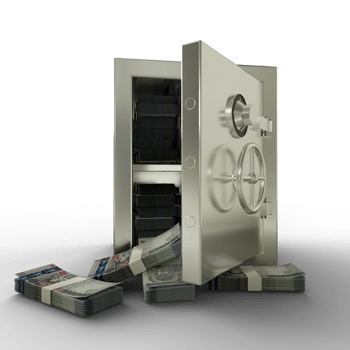 Bundles of 100000 Armenian dram in Steel safe box. 3D rendering of stacks of money inside metallic vault isolated on transparent background, Financial protection concept, financial safety. png