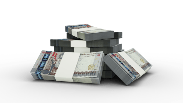 3d rendering of Stack of 100000 Armenian dram notes. bundles of Armenian currency notes isolated on transparent background png