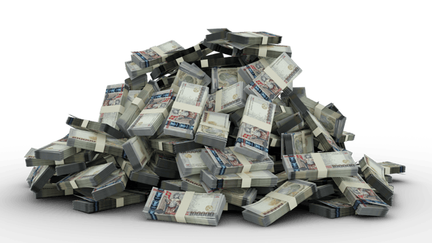Big pile of 100000 Armenian dram notes a lot of money over transparent background. 3d rendering of bundles of cash png