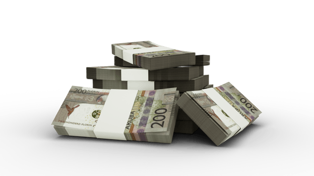 3d rendering of Stack of 200 Aruban florin notes. bundles of Aruban currency notes isolated on transparent background png