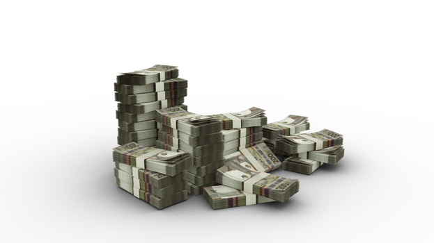 Stack of 100 Aruban Florin notes. 3d rendering of bundles of money isolated on transparent background png