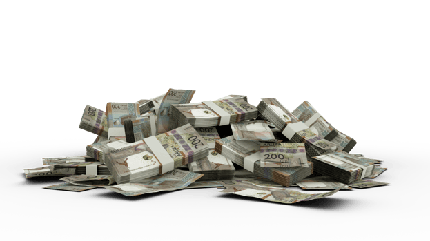 3D Stack of Aruban florin notes isolated on transparent background png