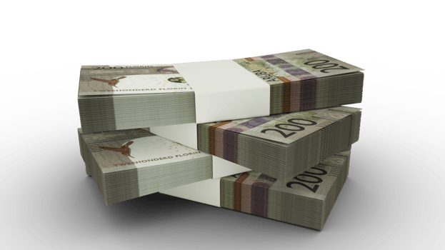 3d rendering of Stack of 200 Aruban florin notes. Few bundles of Aruban currency isolated on transparent background png