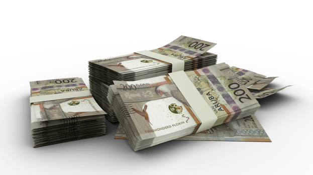 3D Stack of 100 Aruba Florin notes isolated on transparent background png