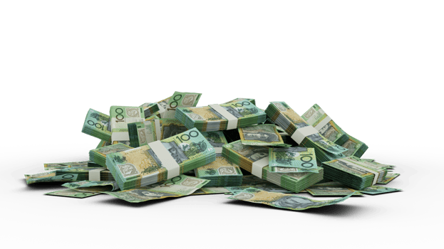 3D Stack of Australian dollars notes isolated on transparent background png