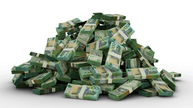 Big pile of Australian dollar notes a lot of money over TRANSPARENT background. 3d rendering of bundles of cash png
