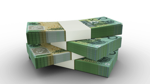 3d rendering of Stack of Australian dollar notes. Few bundles of Australian currency isolated on transparent background png