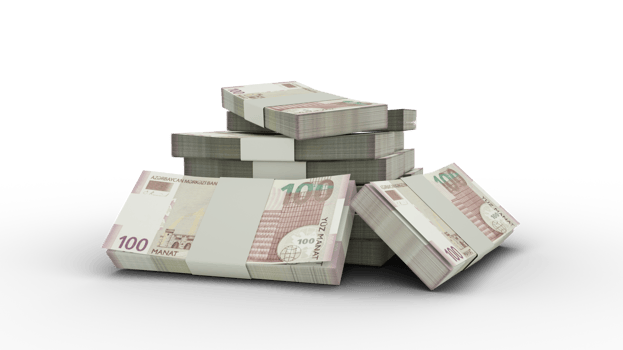 3d rendering of Stack of 100 Azerbaijani manat notes. bundles of Azerbaijani currency notes isolated on transparent background png