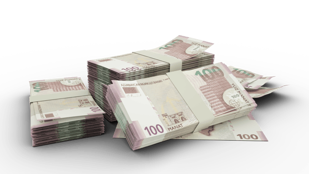 3D Stack of Azerbaijani manat notes isolated on transparent background png