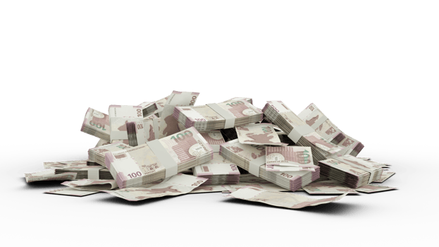 3D Stack of 100 Azerbaijani manat notes isolated on transparent background png