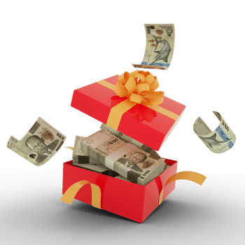 100 Bahamian dollar notes inside an open red gift box. 100 Bahamian dollar inside and flying around a gift box. 3d rendering of money inside box isolated on transparent background png