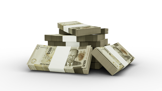 3d rendering of Stack of Bahamian dollar notes. bundles of 100 Bahamian currency notes isolated on transparent background png