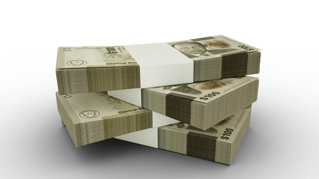 3d rendering of Stack of 100 Bahamian dollar notes. Few bundles of Bahamian currency isolated on transparent background png