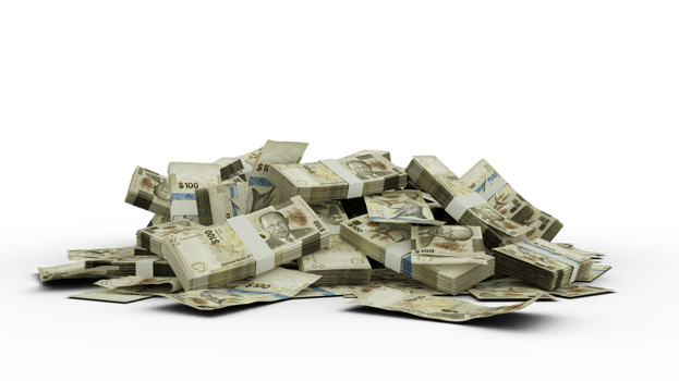 3D Stack of 100 Bahamian dollar notes isolated on transparent background png