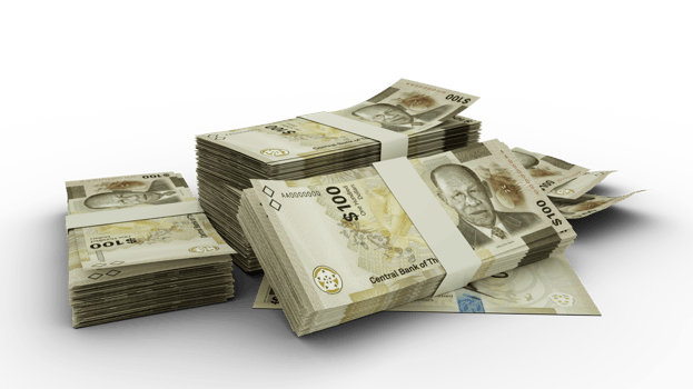 3D Stack of 100 Bahamian dollar notes isolated on transparent background png