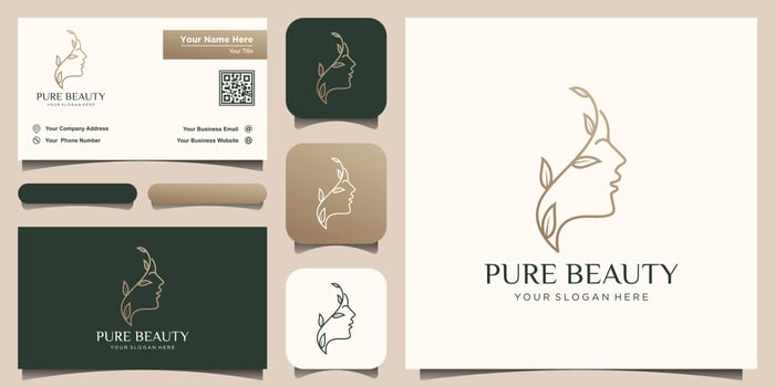 creative Beautiful woman's face flower with line art style logo and business card design. Abstract design concept for beauty salon, massage, magazine, cosmetic and spa. vector