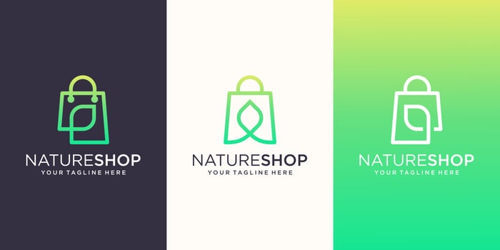 Nature Shop Logo designs Template, bag combined with leaf line art style. vector