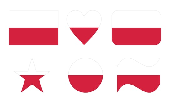 Poland flag, national flag of Poland in six shapes vector