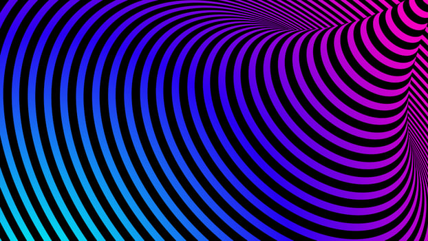 3D abstract black twisted spiral lines optical illusion pattern on vibrant color background vector