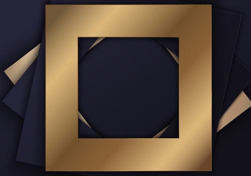 Abstract elegant 3D golden squares frame paper cut on blue background luxury style vector