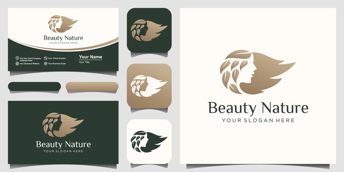 woman face and hair leaf salon gold gradient logo design vector