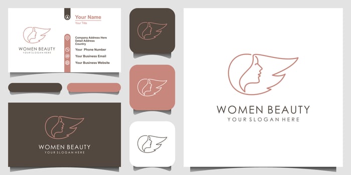 minimalist woman face and hair salon logo design vector