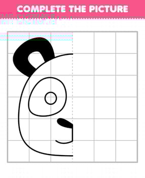 Education game for children complete the picture cute panda head half outline for drawing vector