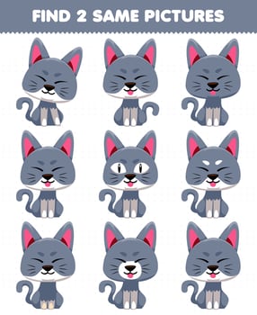 Education game for children find two same pictures cute cat vector