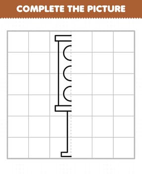 Education game for children complete the picture cute transportation traffic lamp half outline for drawing vector