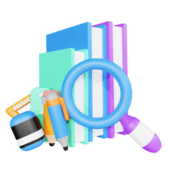 3D illustration book magnifying glass and pencil for education png