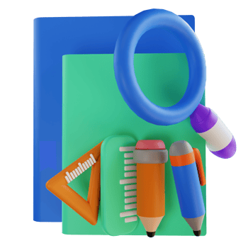 3D illustration book magnifying glass and pencil for education png