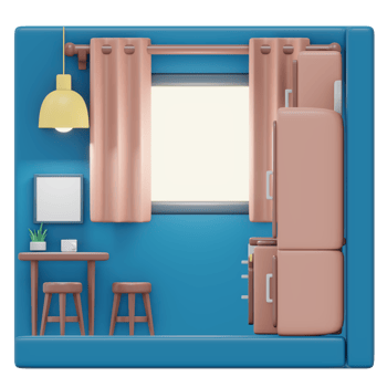 Interior kitchen counter furniture set 3d render png