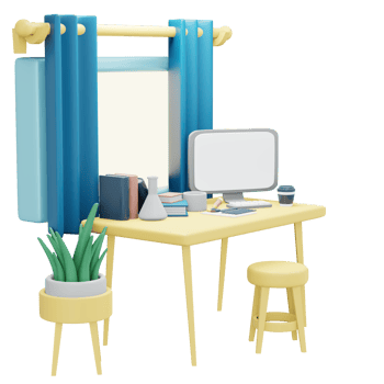 Interior work study furniture set 3d render png
