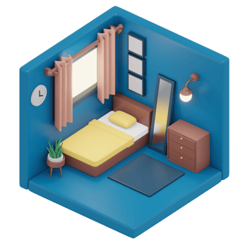 Interior moderm bedroom isometric view 3d render png