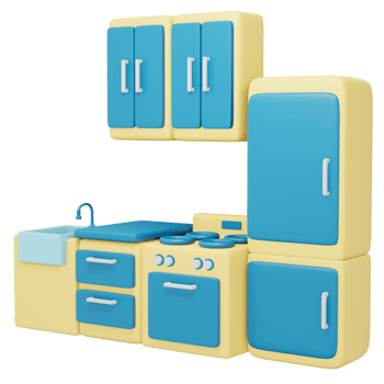 Interior kitchen counter furniture set 3d render png