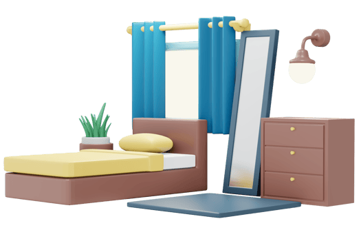 Bedroom furniture isometric view 3d render png