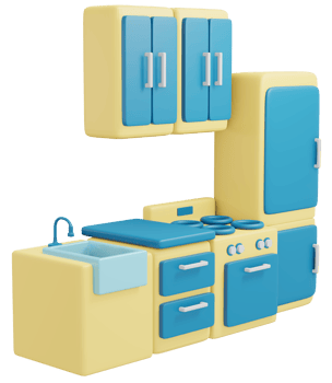 Interior kitchen counter furniture set 3d render png