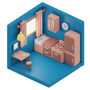 Interior kitchen counter furniture set 3d render png