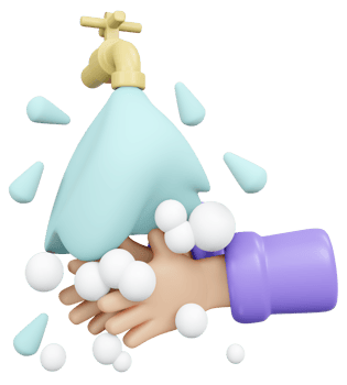 Washing hand with water and soap 3d render png
